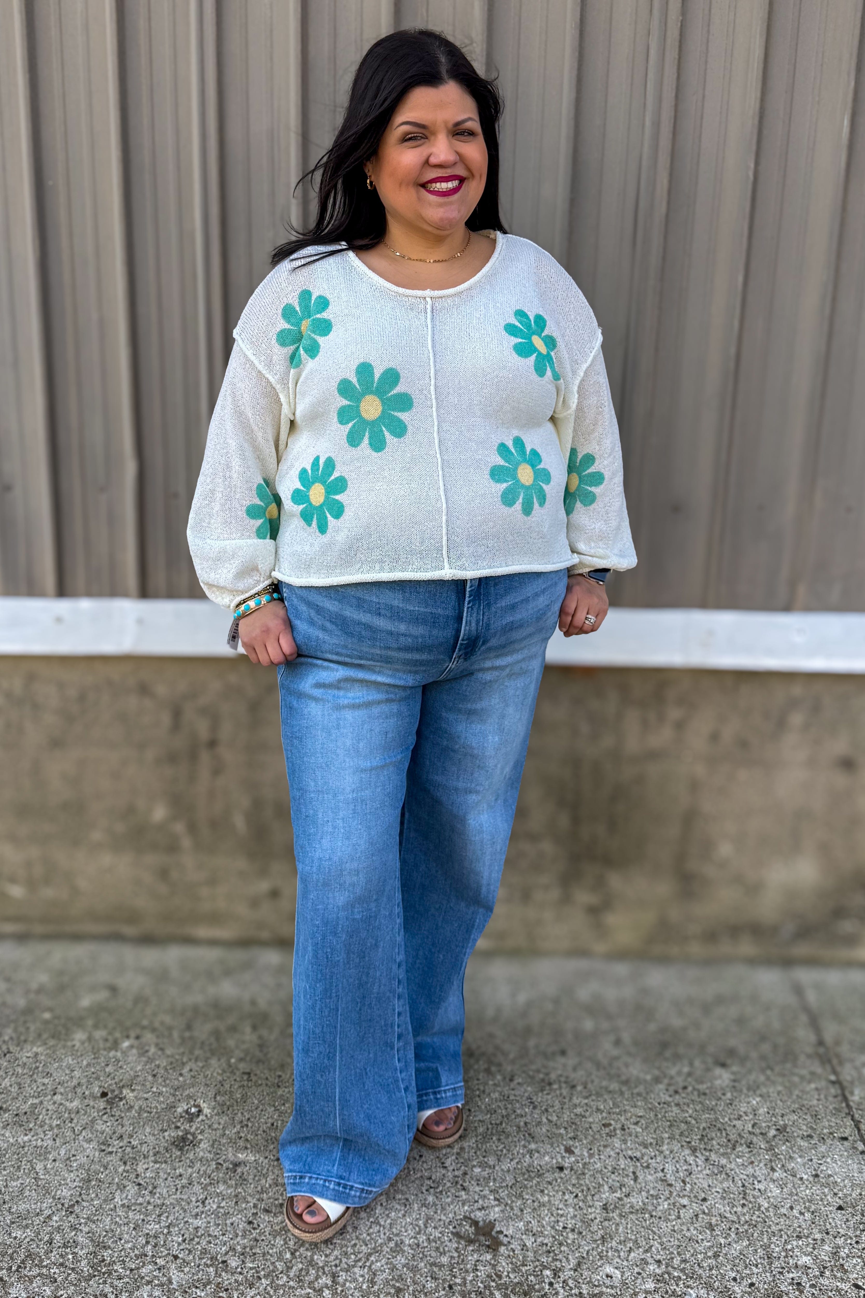 Ivory Flower Sweater Styled