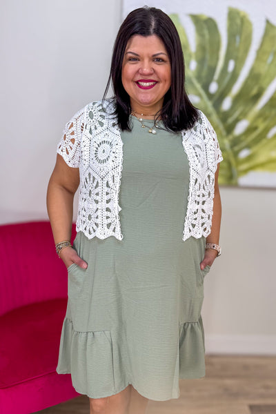 Mint Ruffle Hem Dress Styled