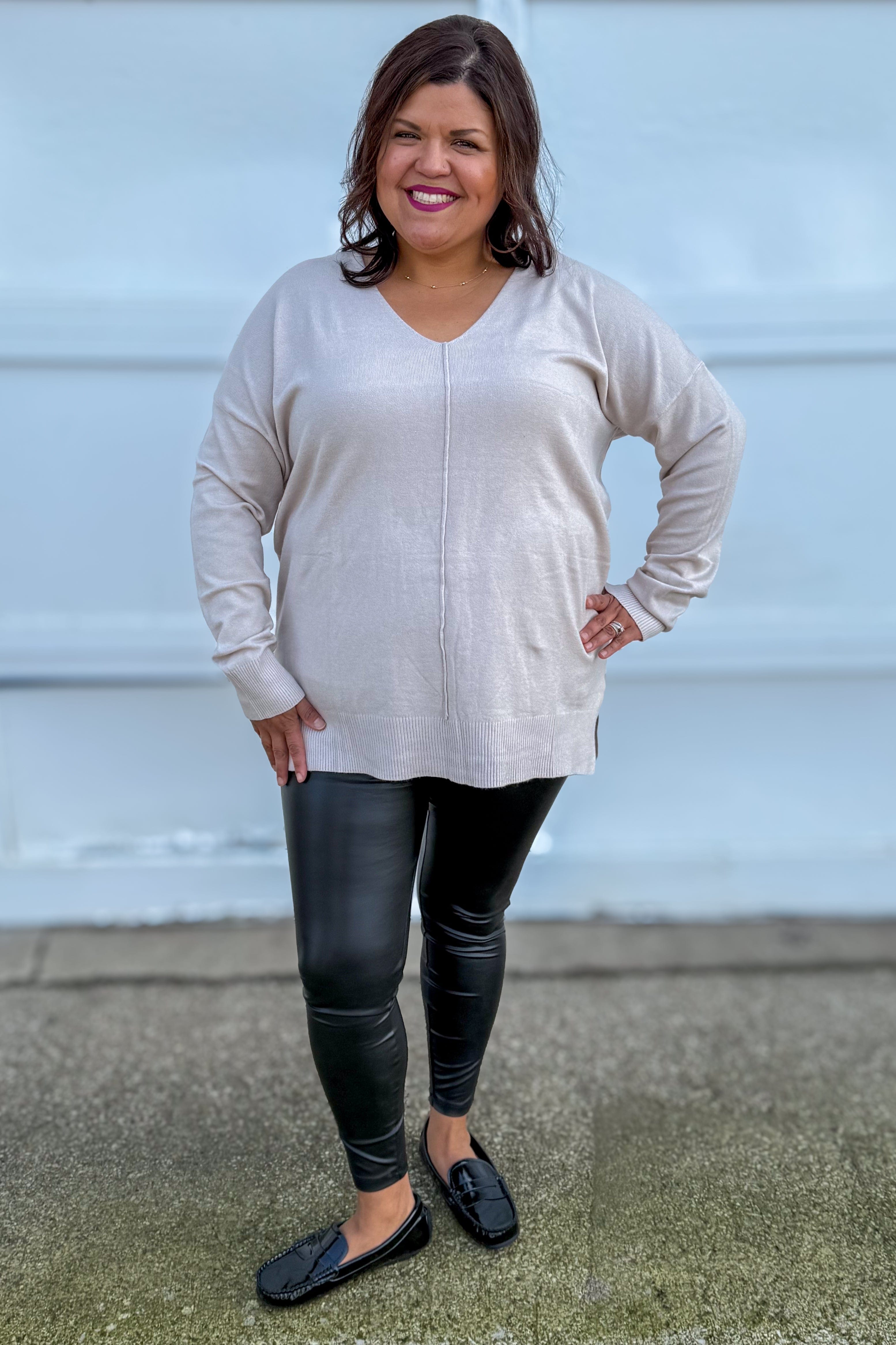 Bone Viscose Front Seam Sweater Styled