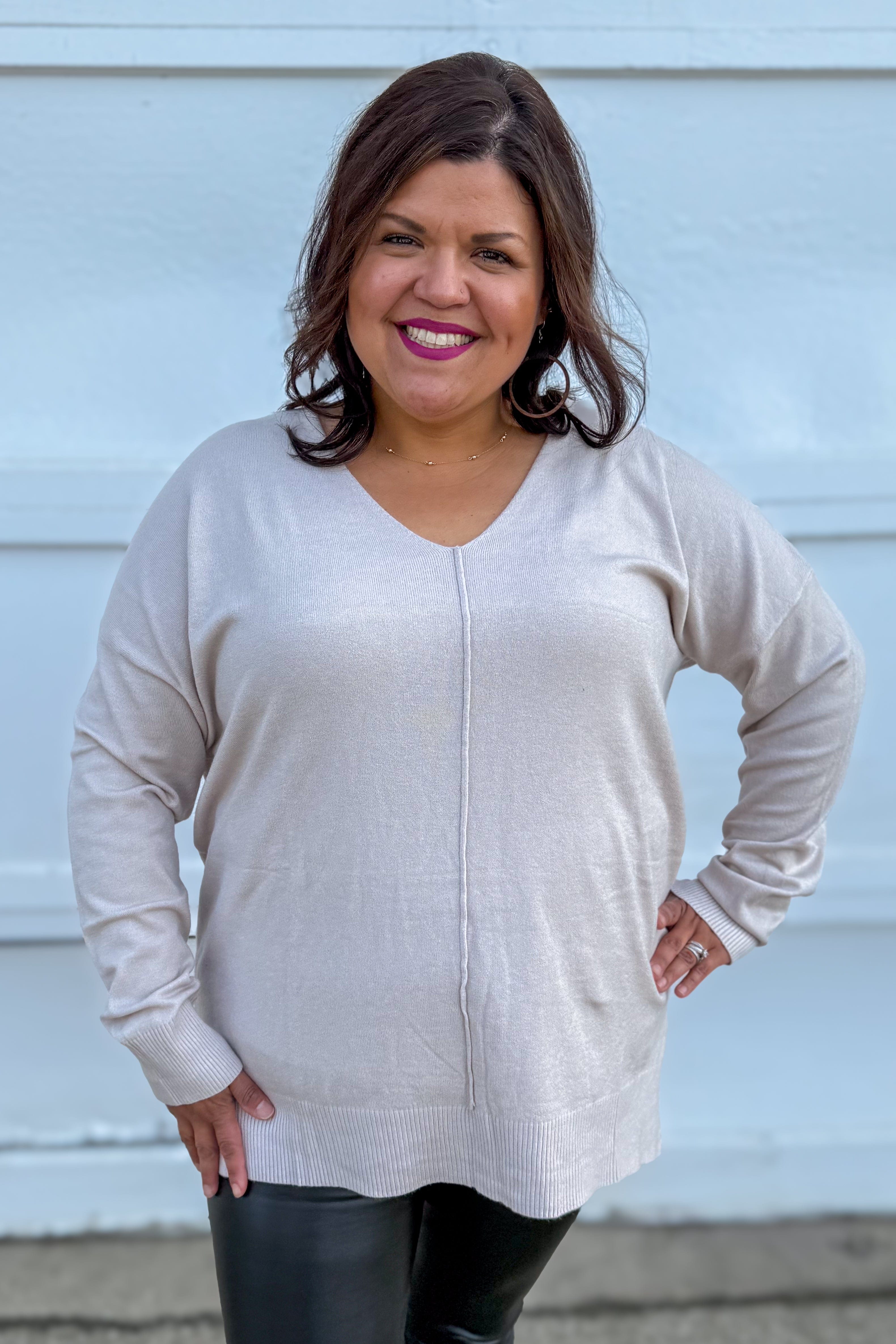 Bone Viscose Front Seam Sweater