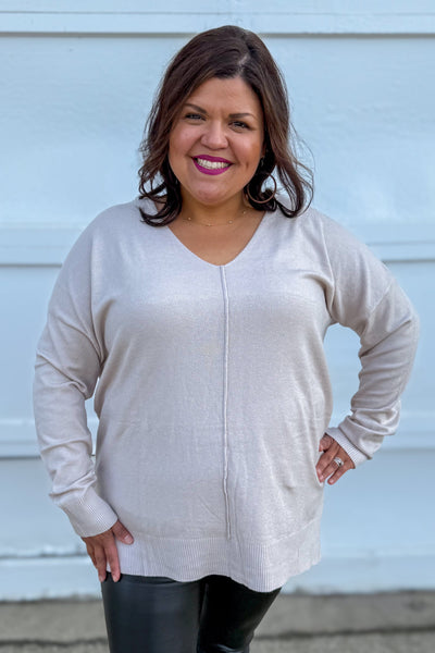 Bone Viscose Front Seam Sweater