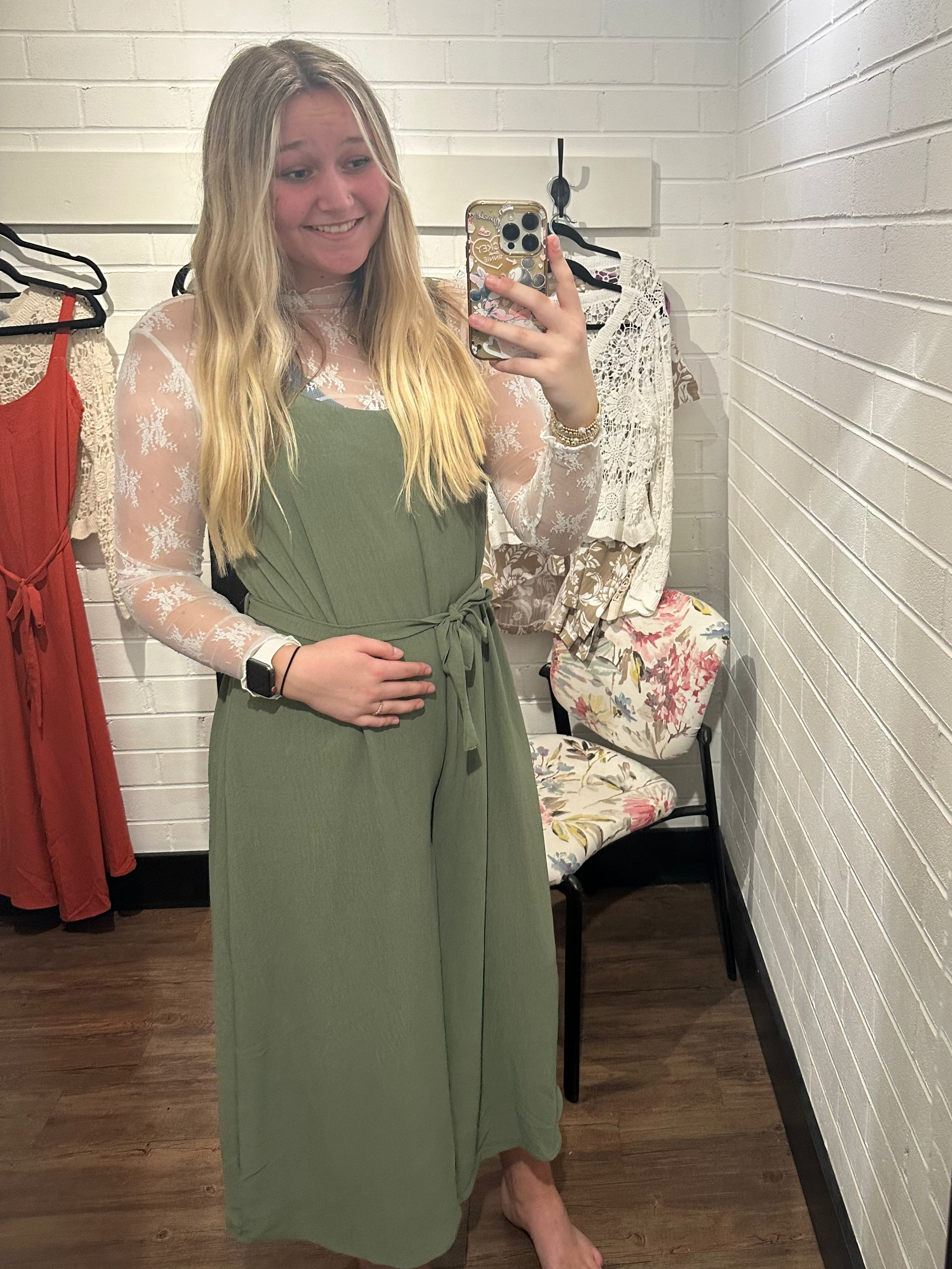Green Wide Strap Jumpsuit