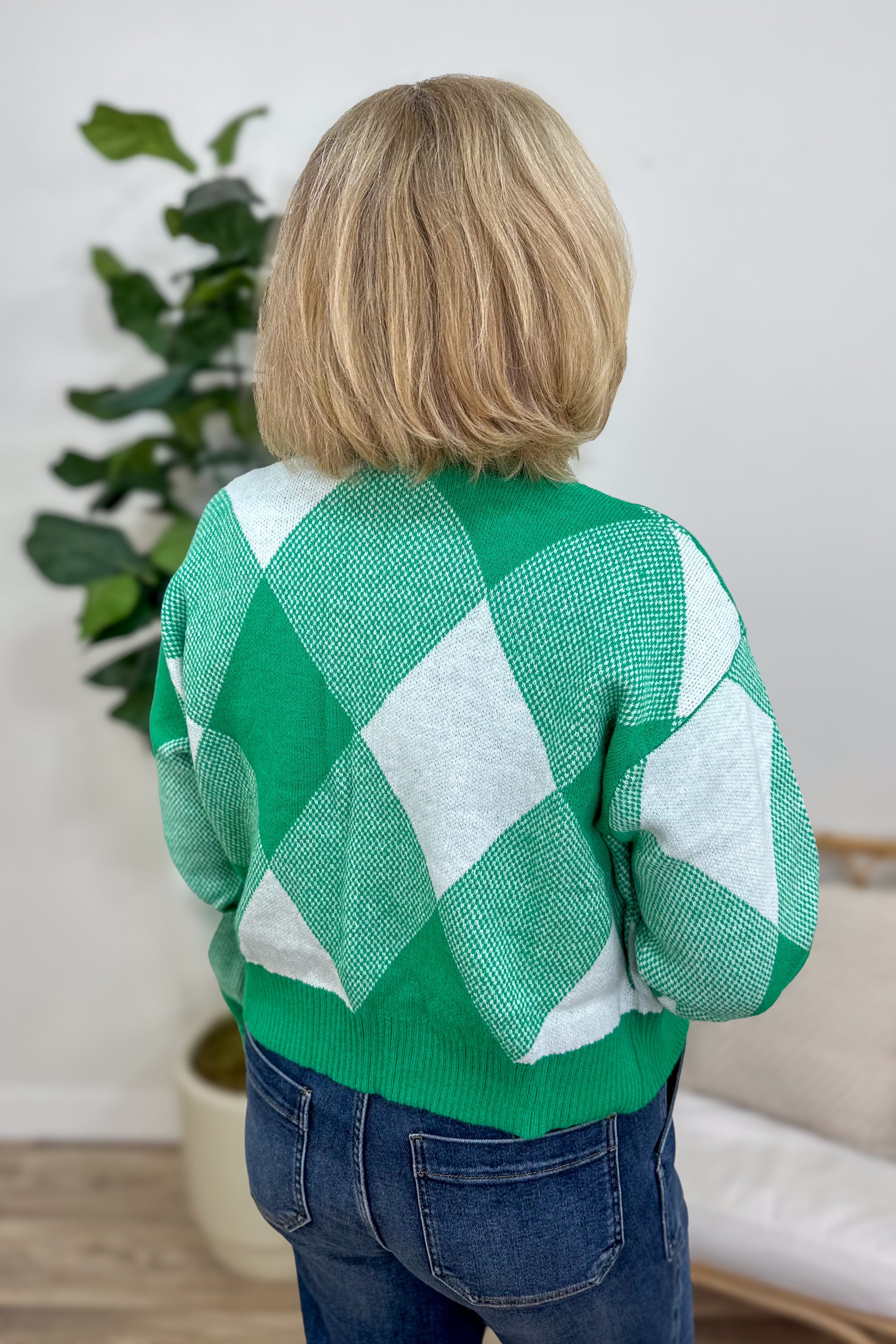 Green Color Block Knit Sweater back