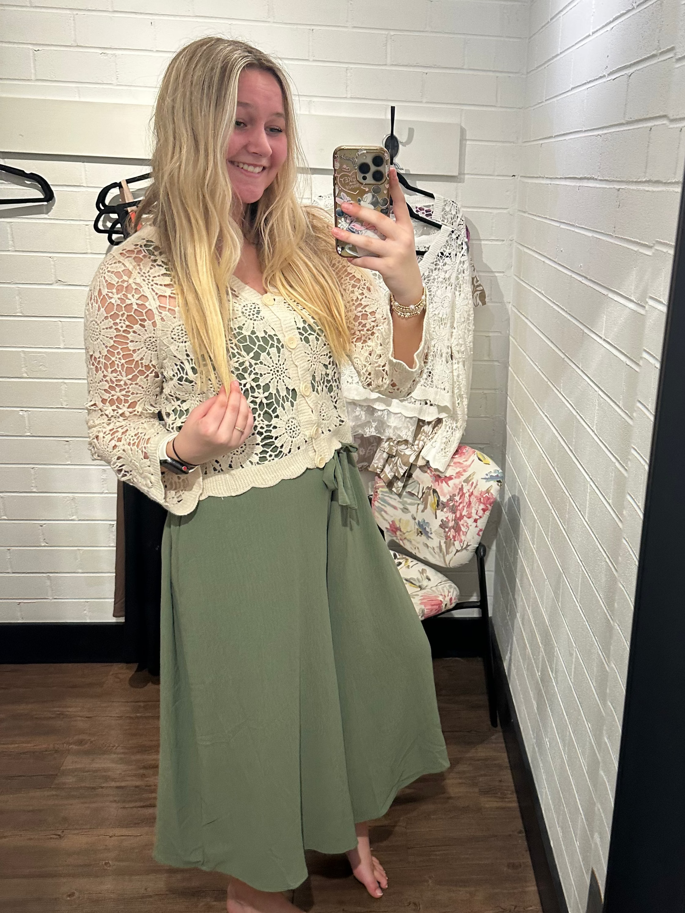 Cream Floral Crochet Button Up Cardigan