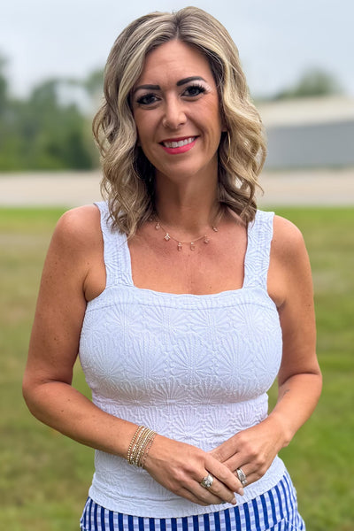 White Lace Textured Square Top