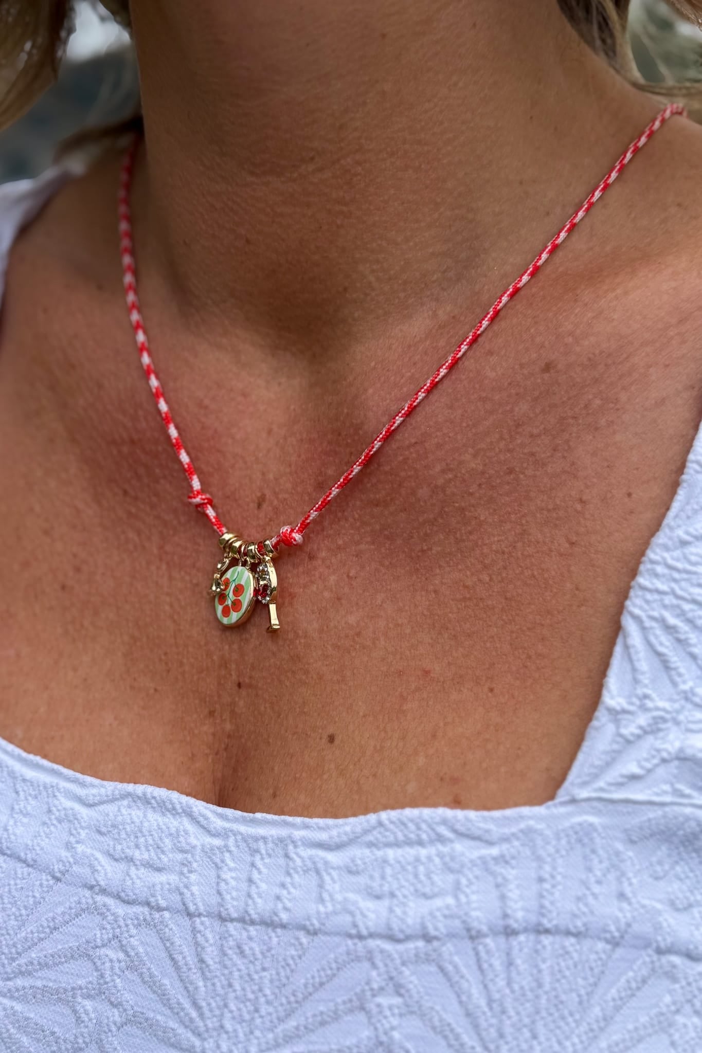 Red Tomato & Pasta Charms Rope Necklace