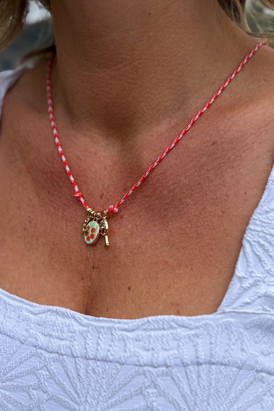 Red Tomato & Pasta Charms Rope Necklace