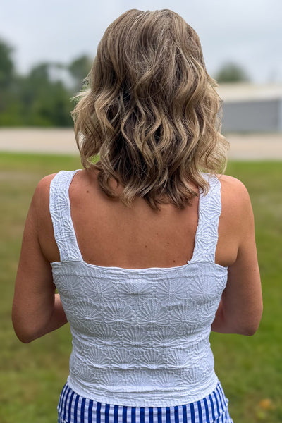 White Lace Textured Square Top Back
