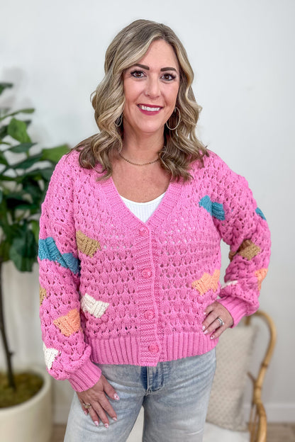 Pink Color Block Knit Sweater