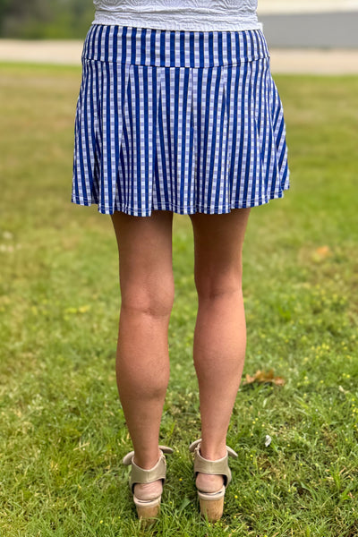 Royal Checkered Caryn Pleated Skort Back