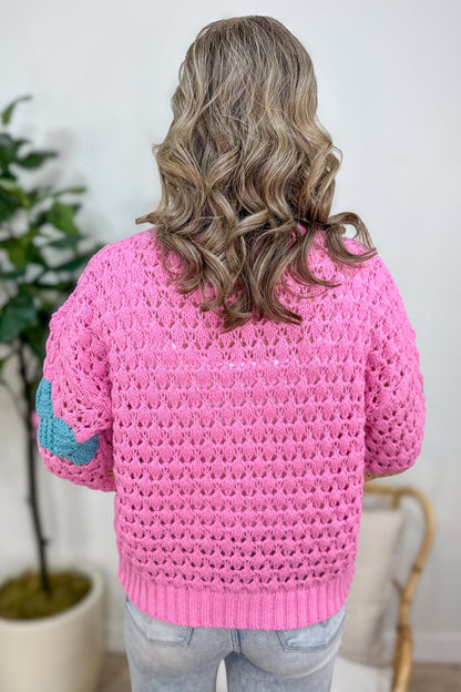 Pink Color Block Knit Sweater back