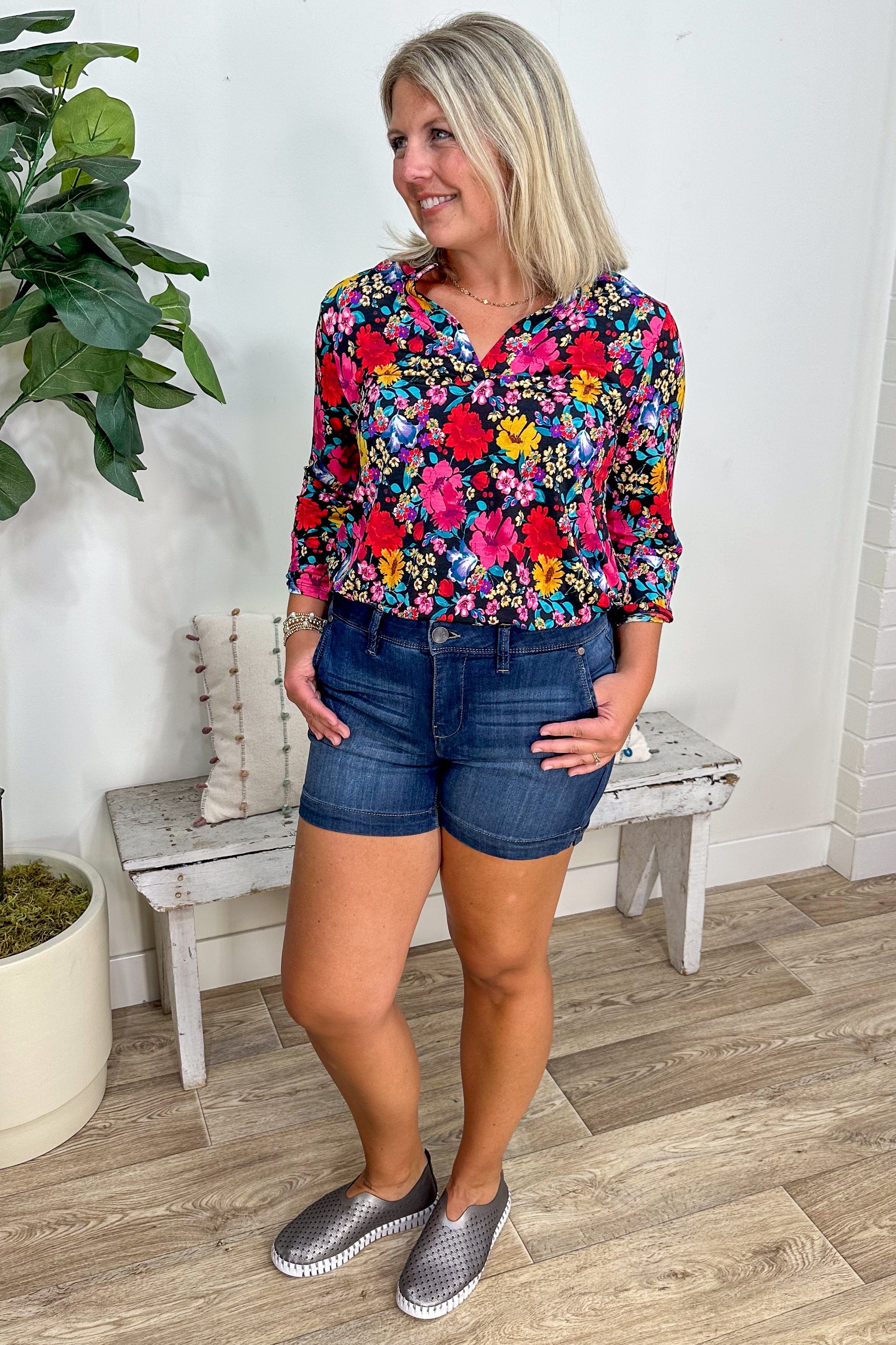 Dark Stonewash Goddess Midi Length Short
