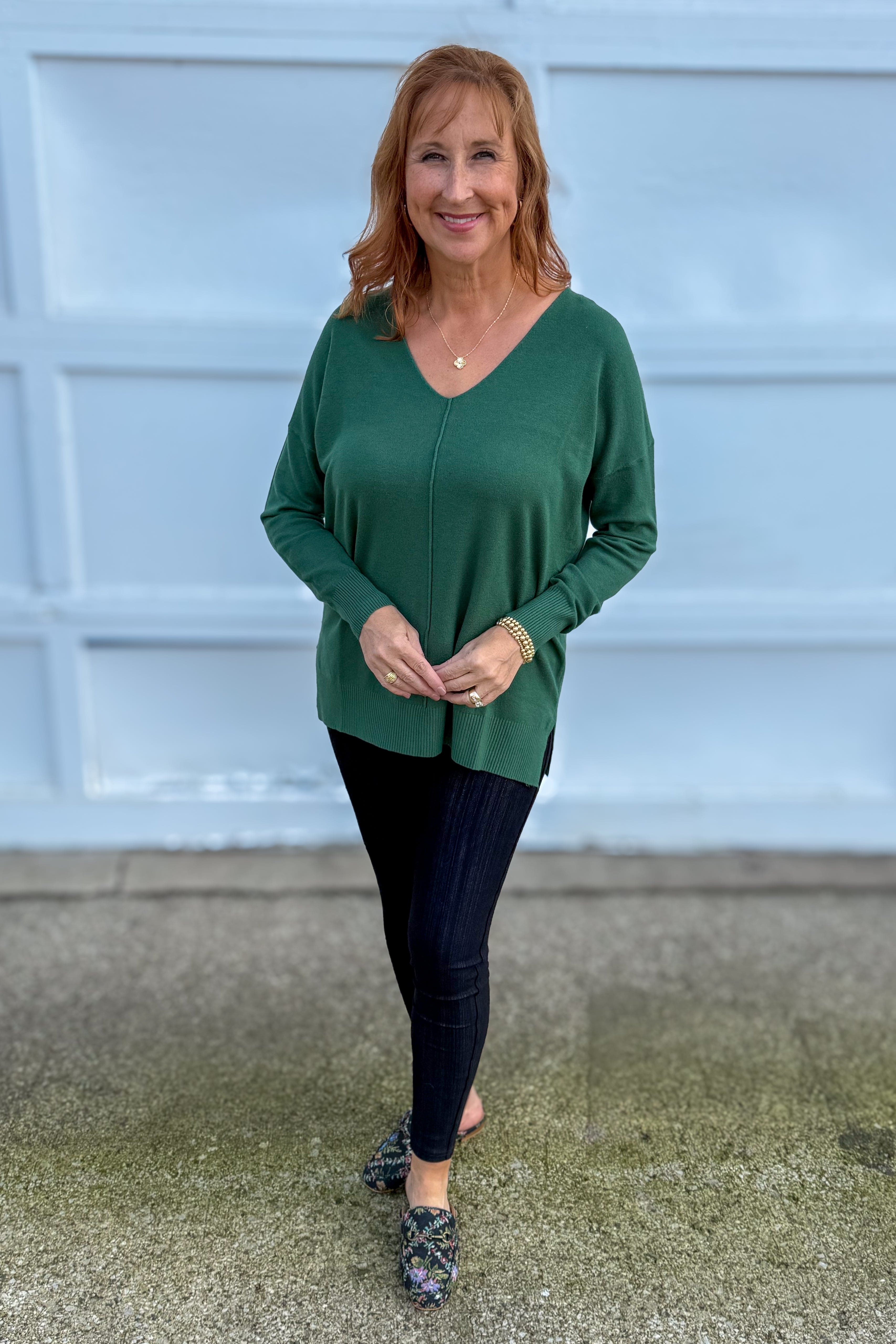 Dark Green Viscose Front Seam Sweater Styled