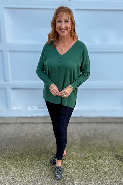 Dark Green Viscose Front Seam Sweater Styled