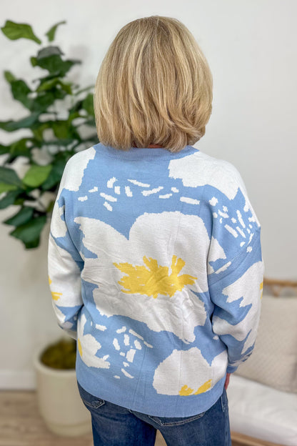 Blue & Ivory Floral Sweater back