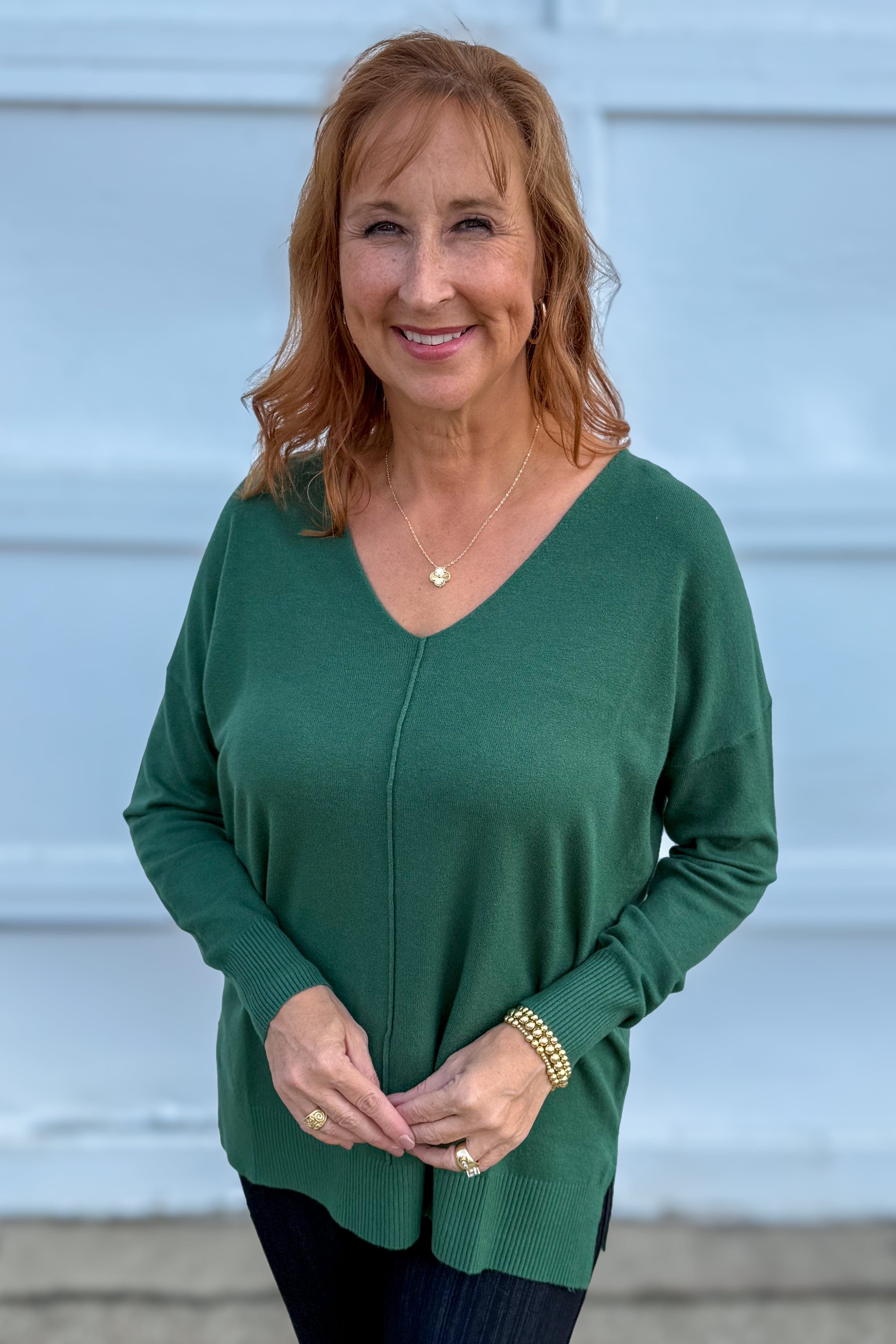 Dark Green Viscose Front Seam Sweater