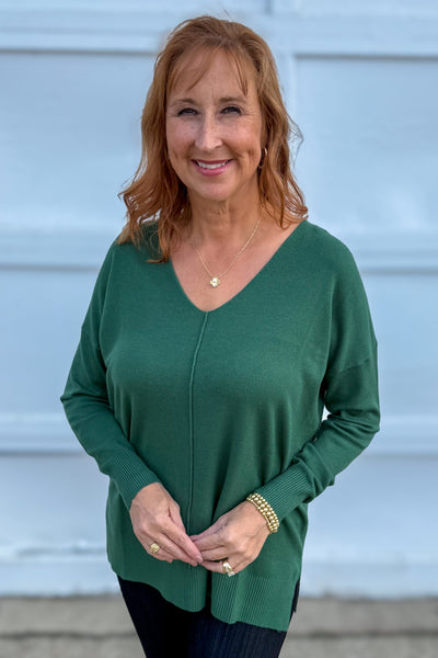 Dark Green Viscose Front Seam Sweater