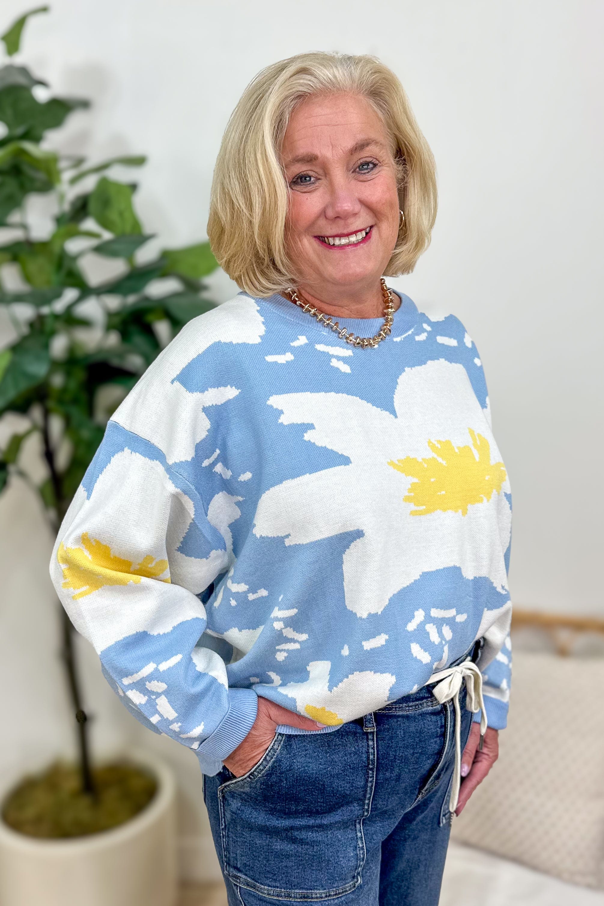 Blue & Ivory Floral Sweater