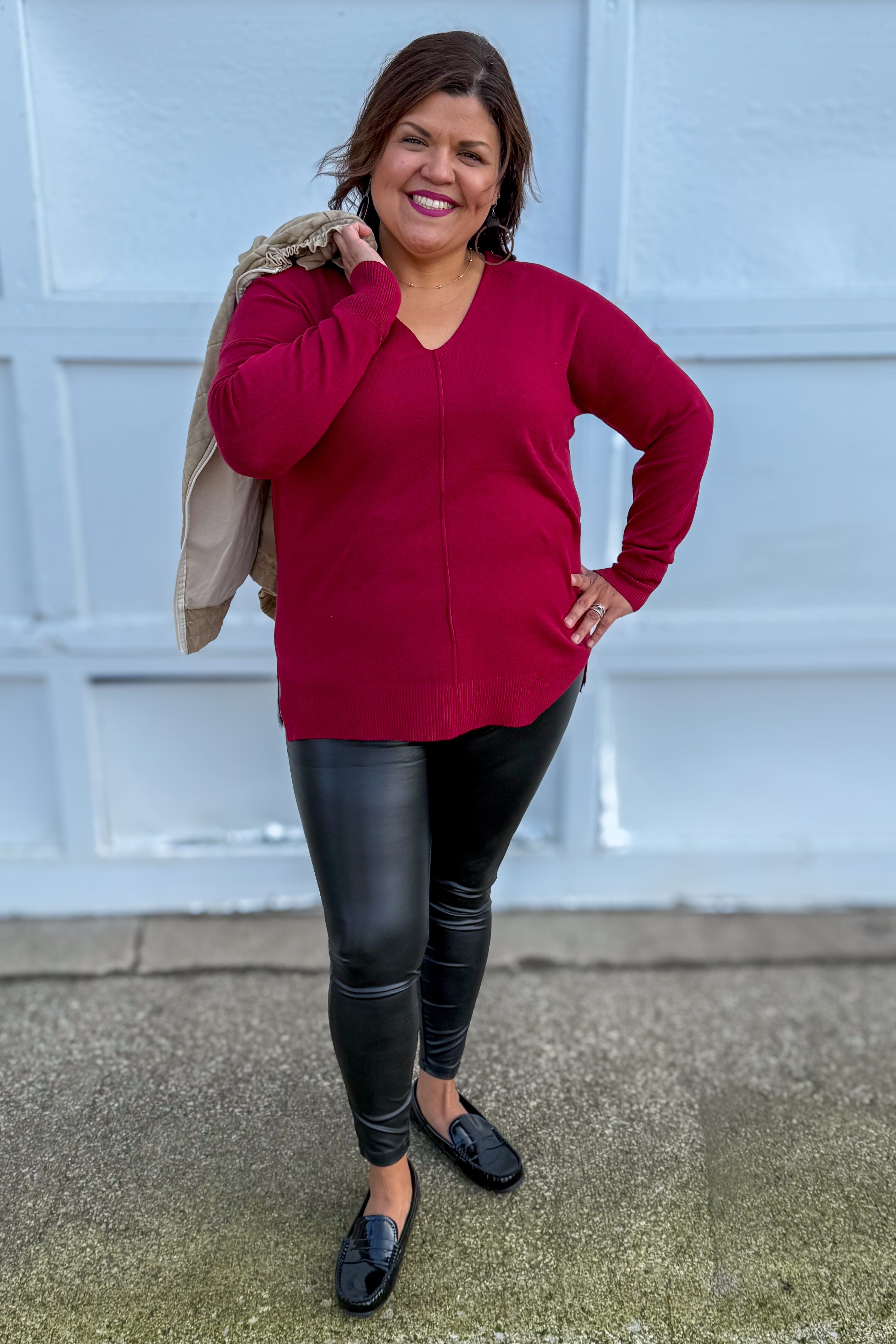 Cabernet Viscose Front Seam Sweater styled