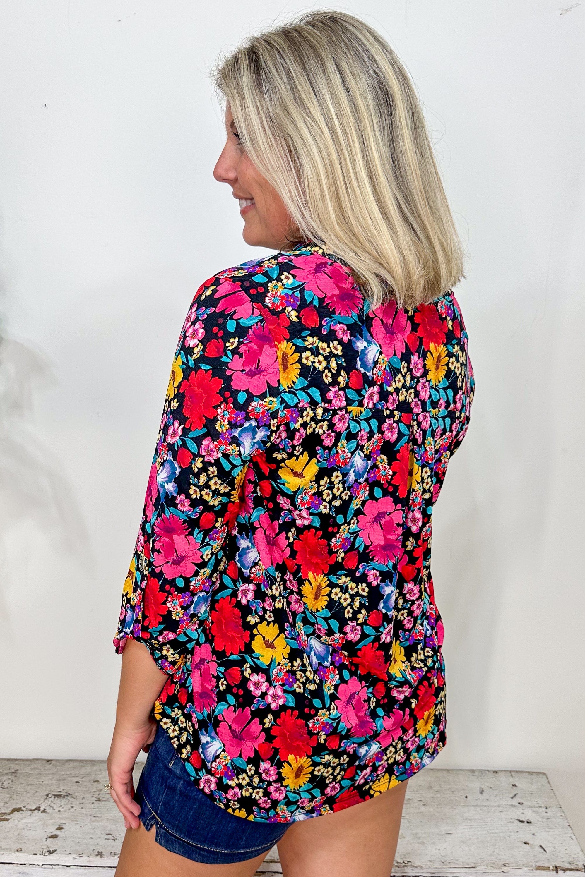 Black Multi Color Floral Lizzy Top back