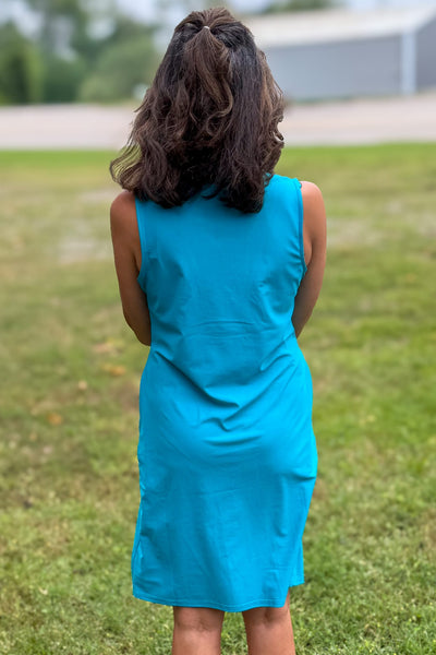 Teal Ruffle Neck Avery Dress Back