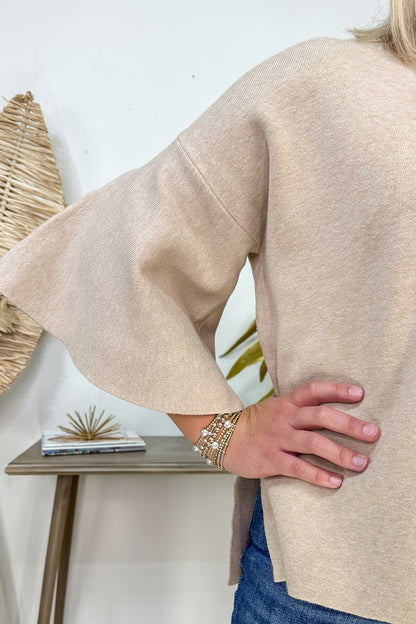 Heathered Beige Bell Sleeve Sweater sleeve