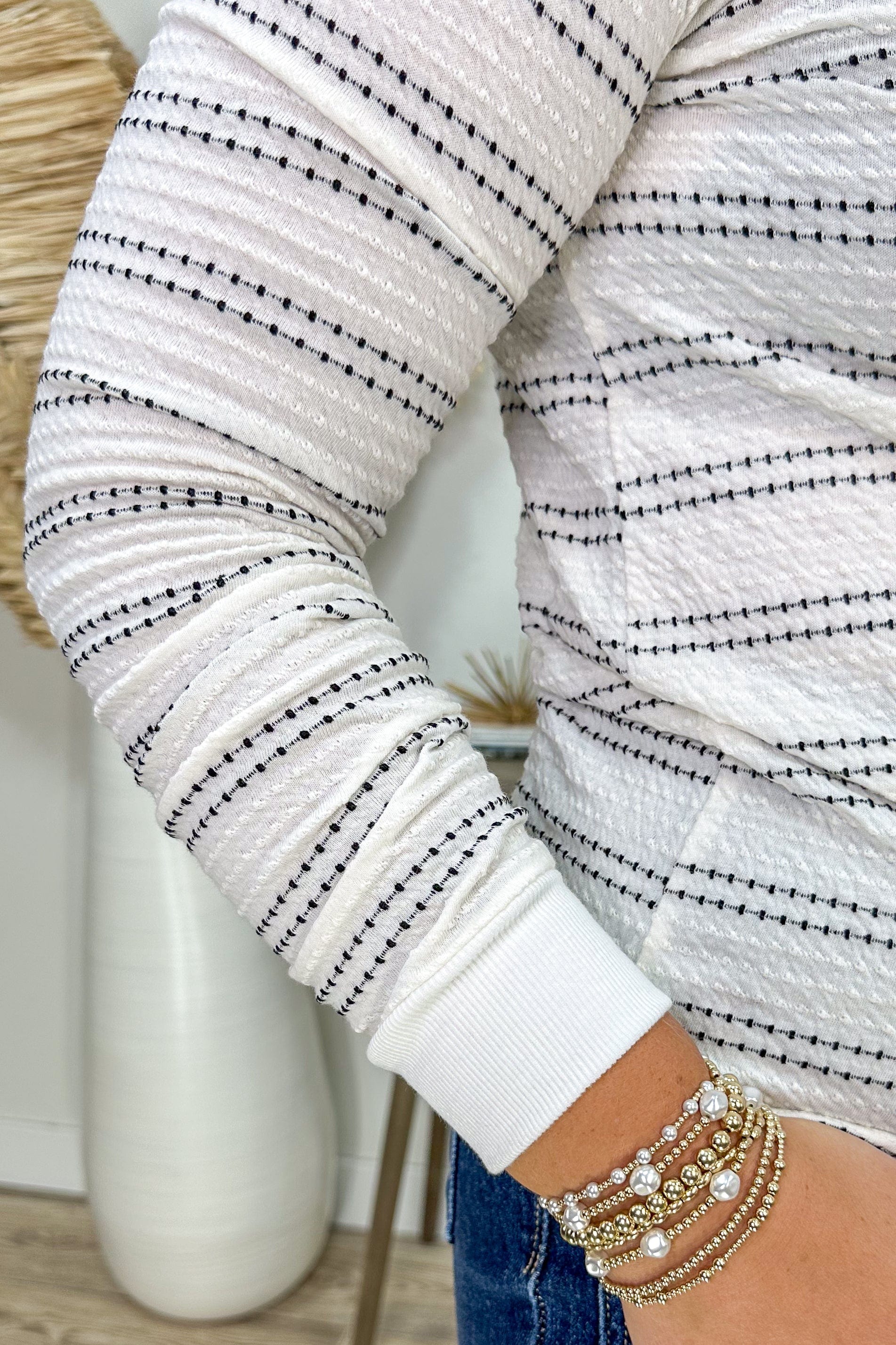 Ivory & Black Seersucker Stripe Top detail