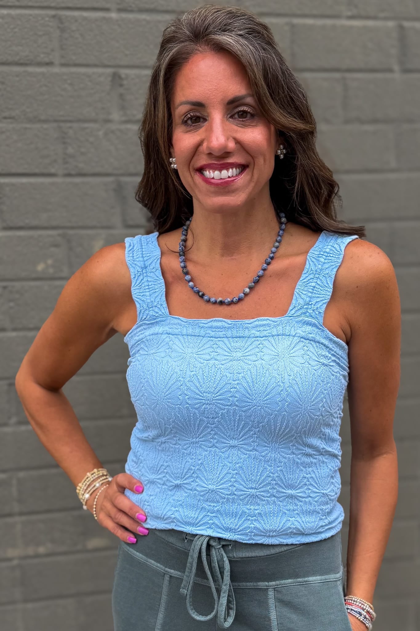 Serene Blue Lace Textured Square Top