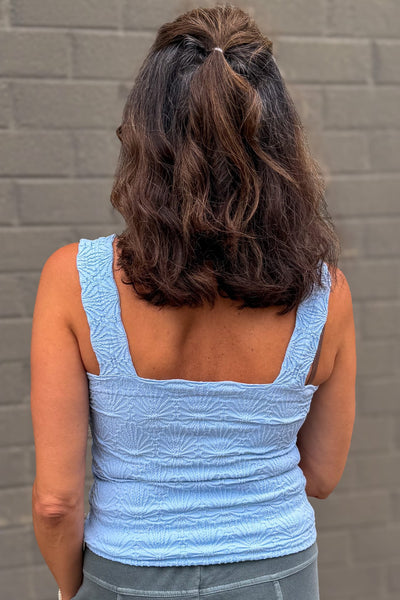 Serene Blue Lace Textured Square Top Back