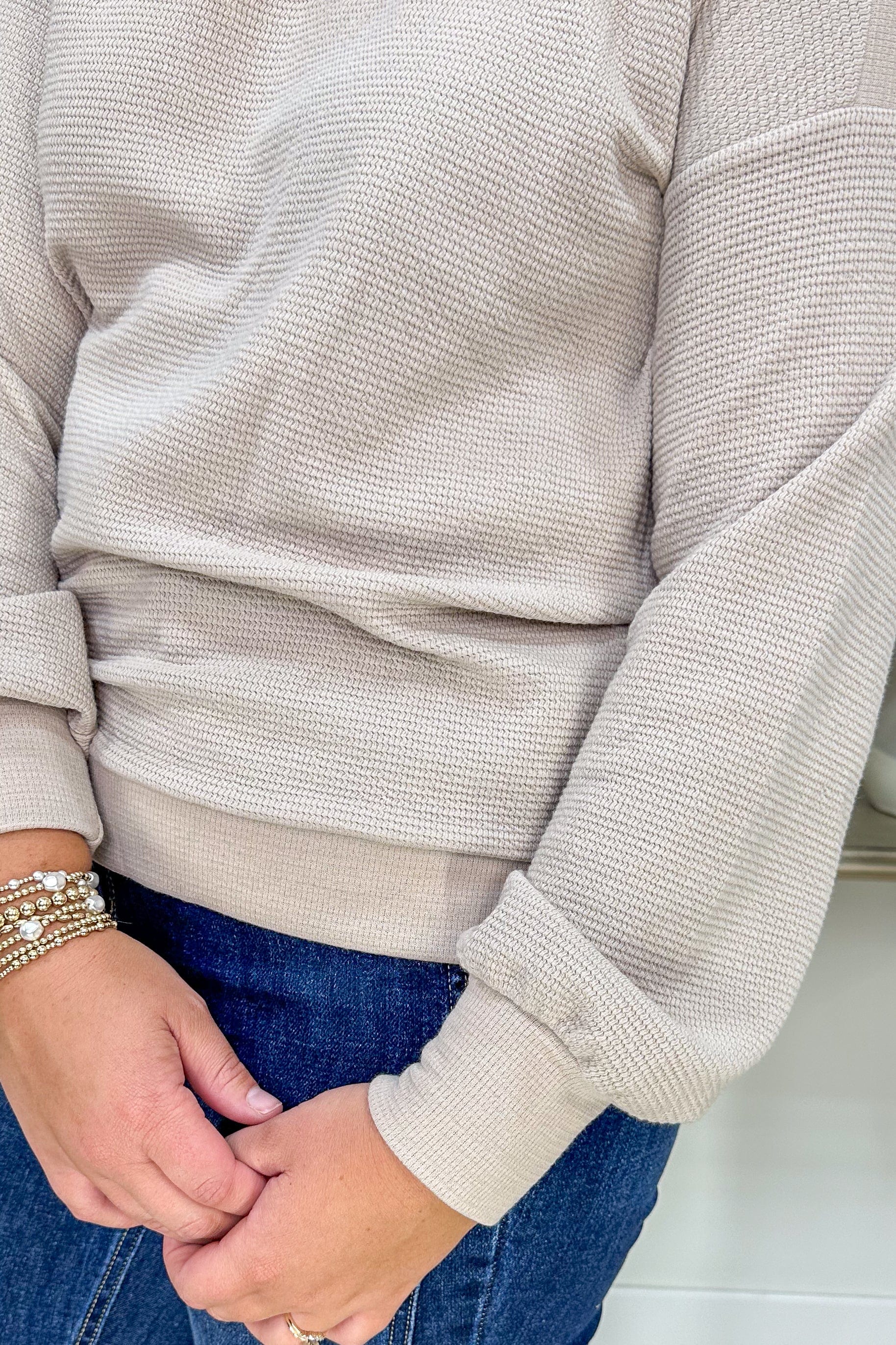 Taupe Textured Terry Top detials