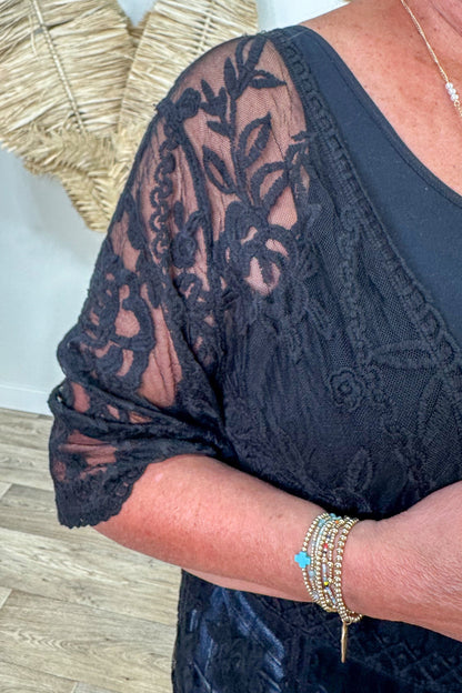 Black Floral Lace Kimono detail