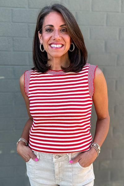 Red Stripe Sleeveless Top