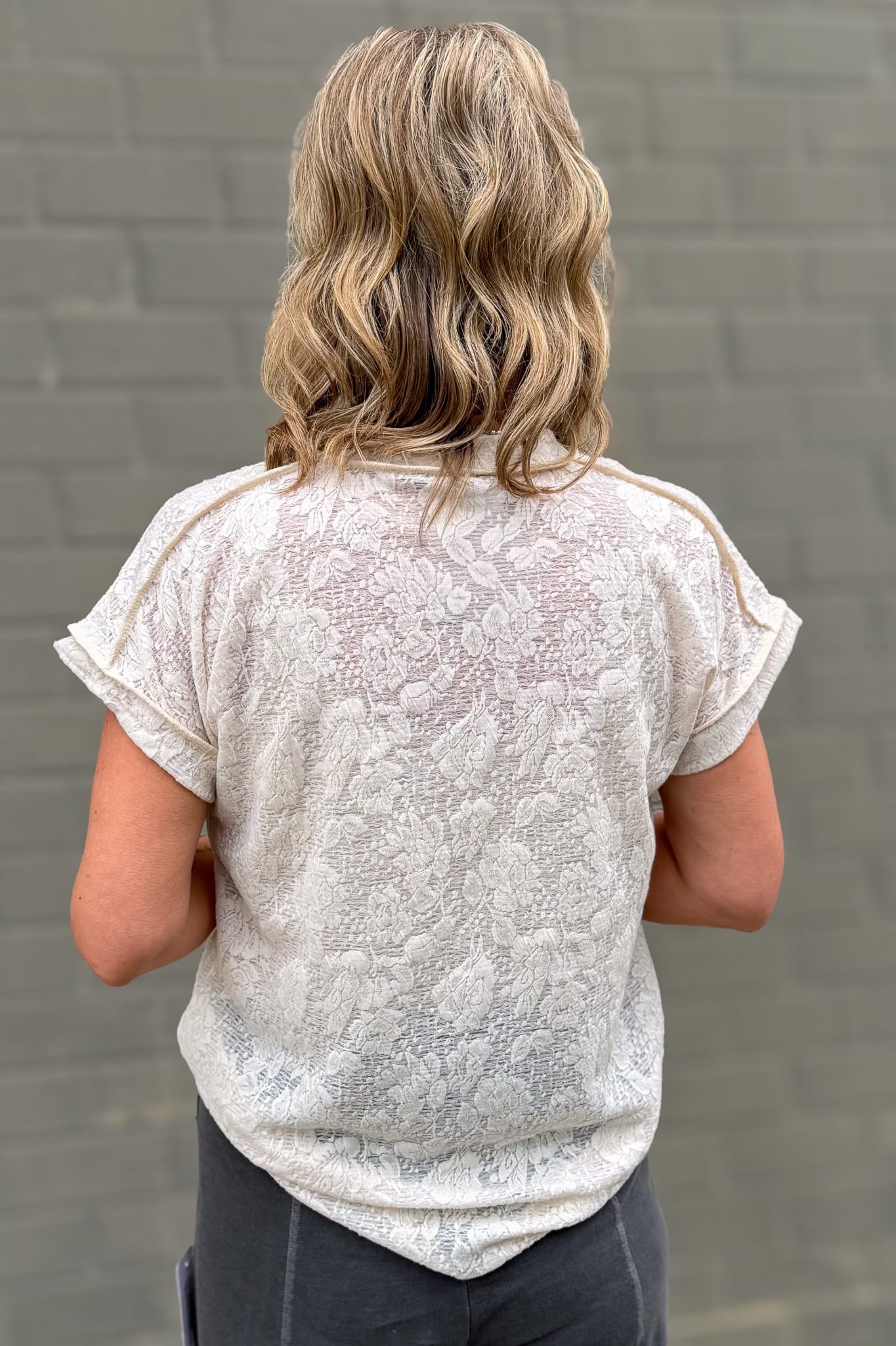 Ivory Floral Stitch Detail Top Back