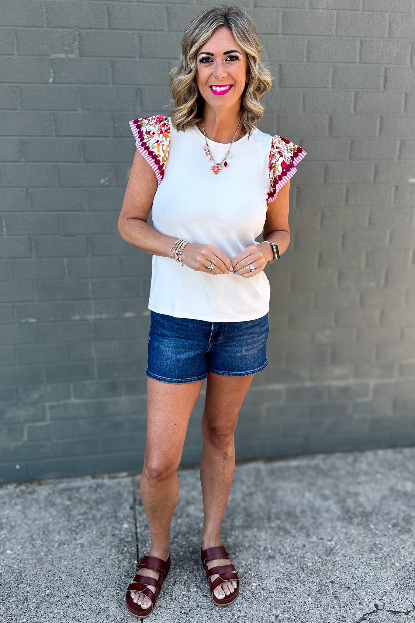 Ivory Print Ruffle Sleeve Top