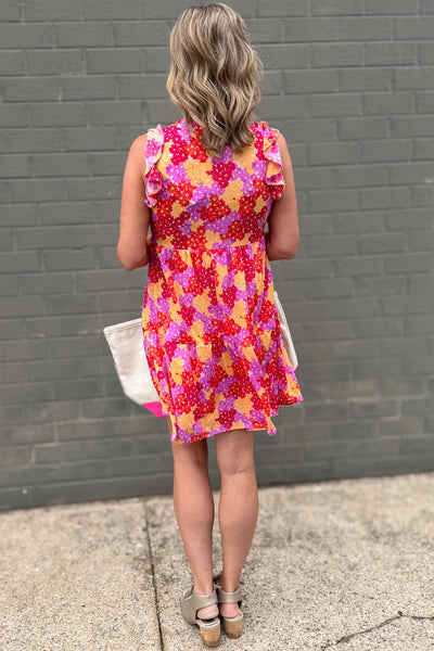 Multi Floral Ruffle Sleeve Tier Dress Back