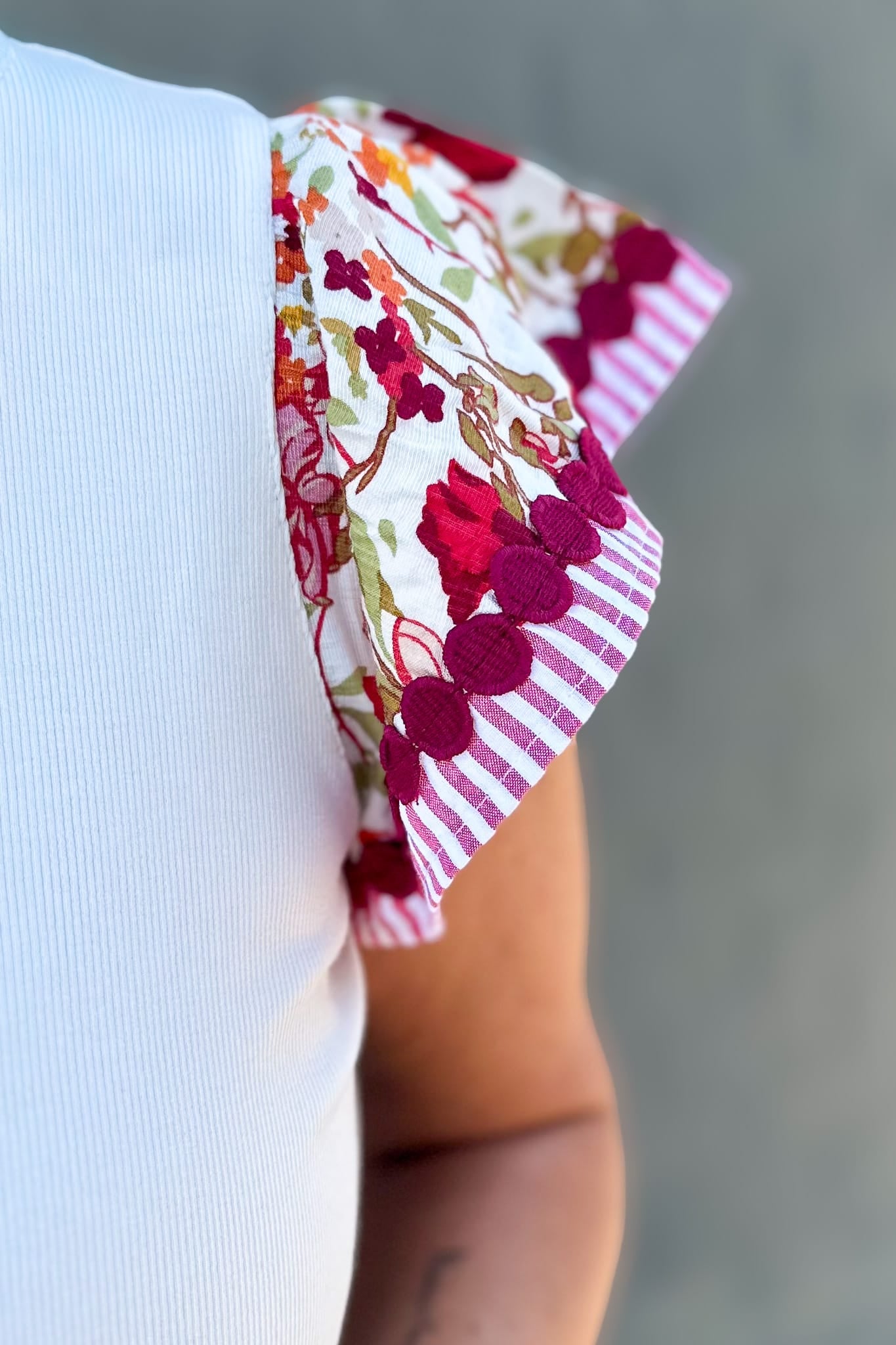 Ivory Print Ruffle Sleeve Top Detail