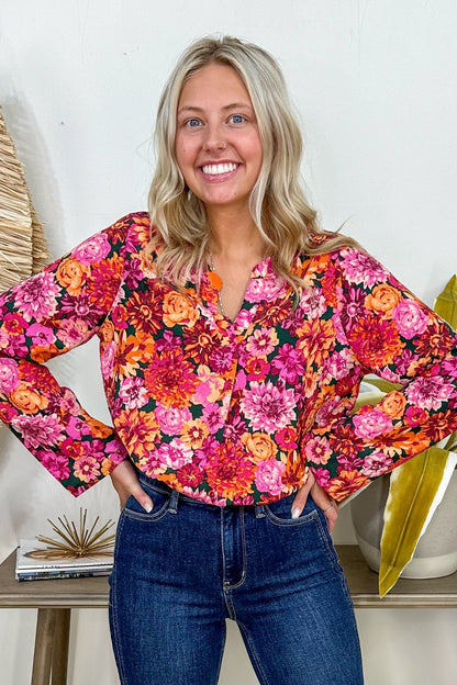 Orange & Magenta Floral Blouse