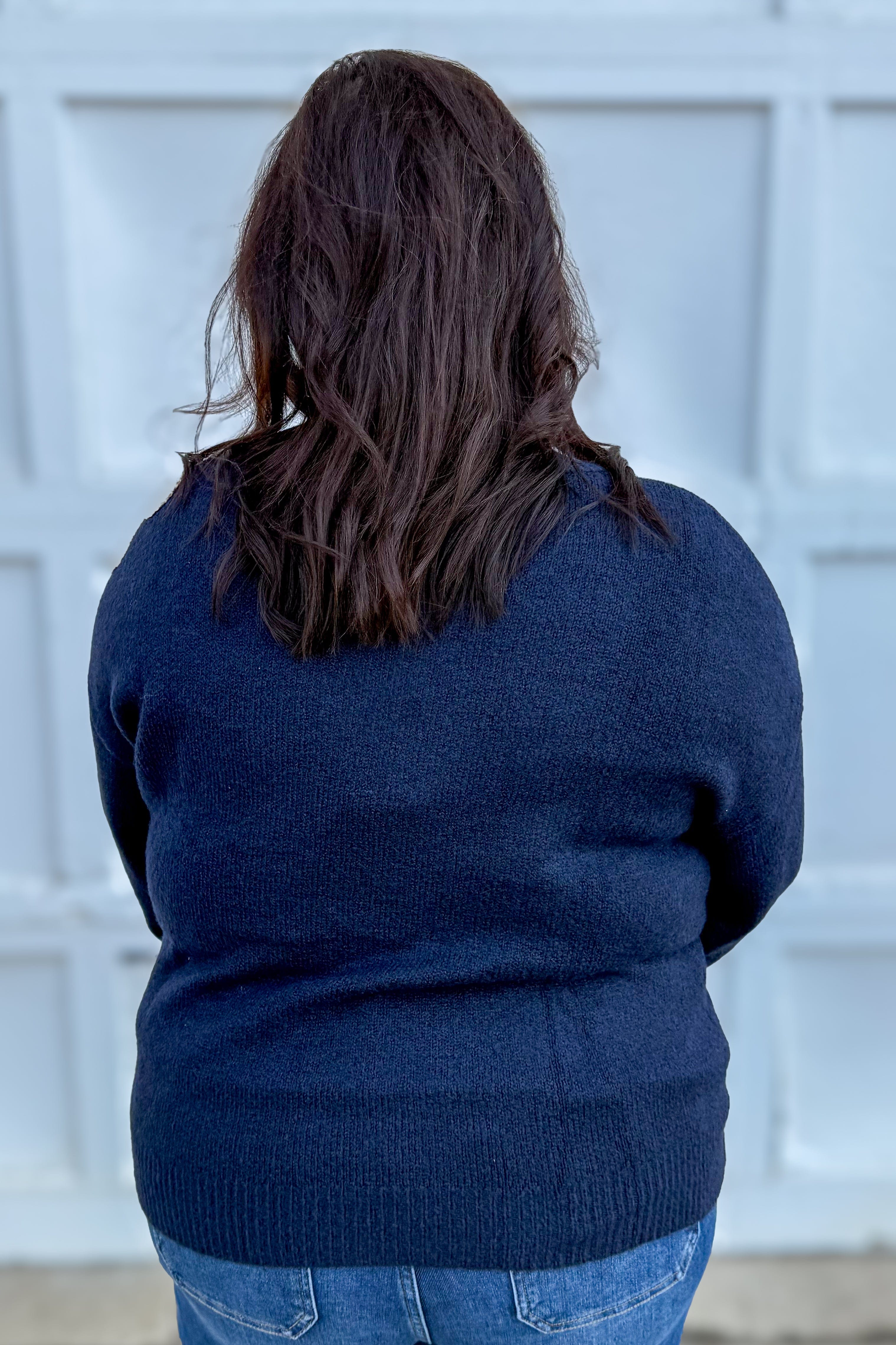 Navy with Beige Crochet Floral Sweater