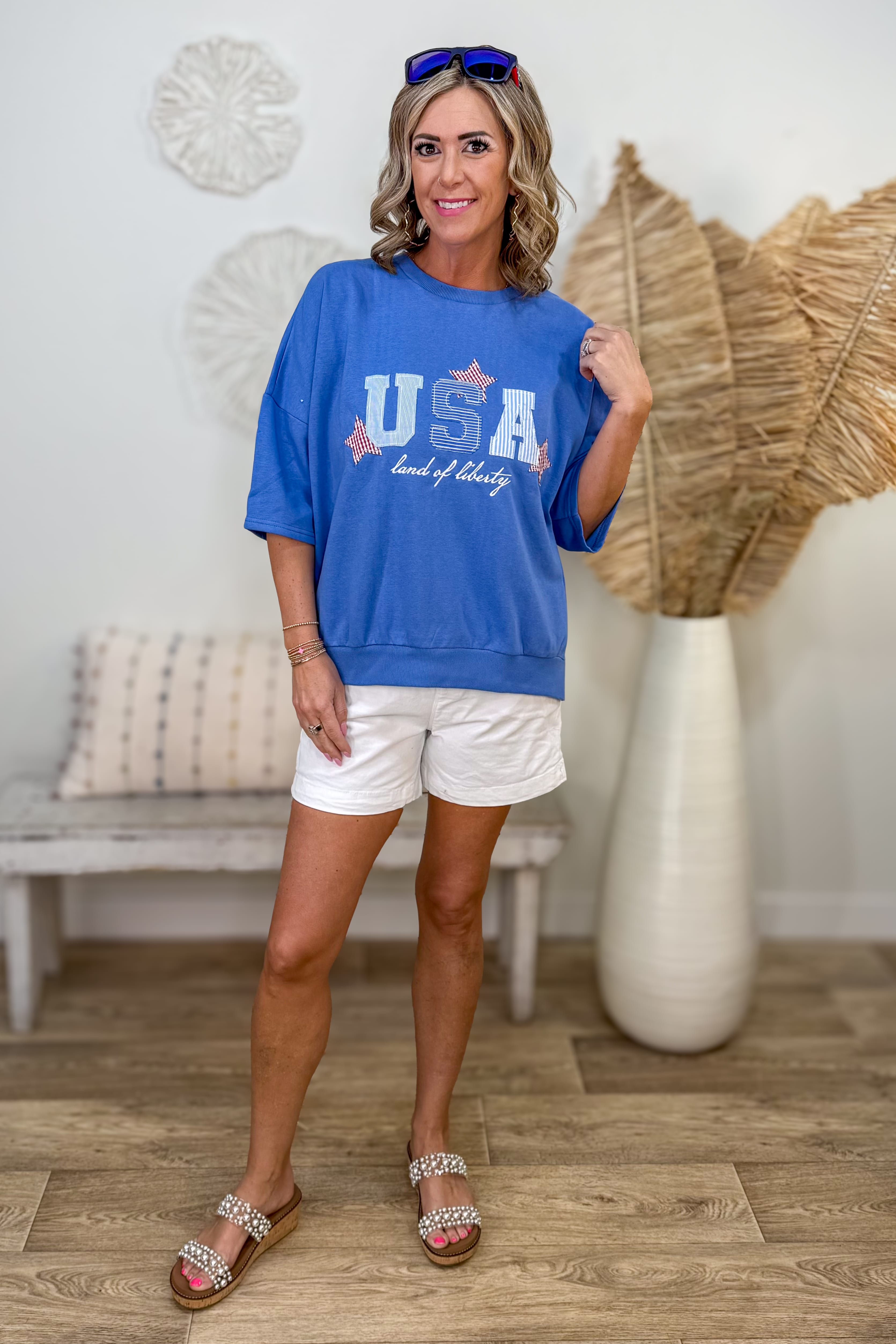 USA Patchwork Oversized Boxy Sweatshirt Tee