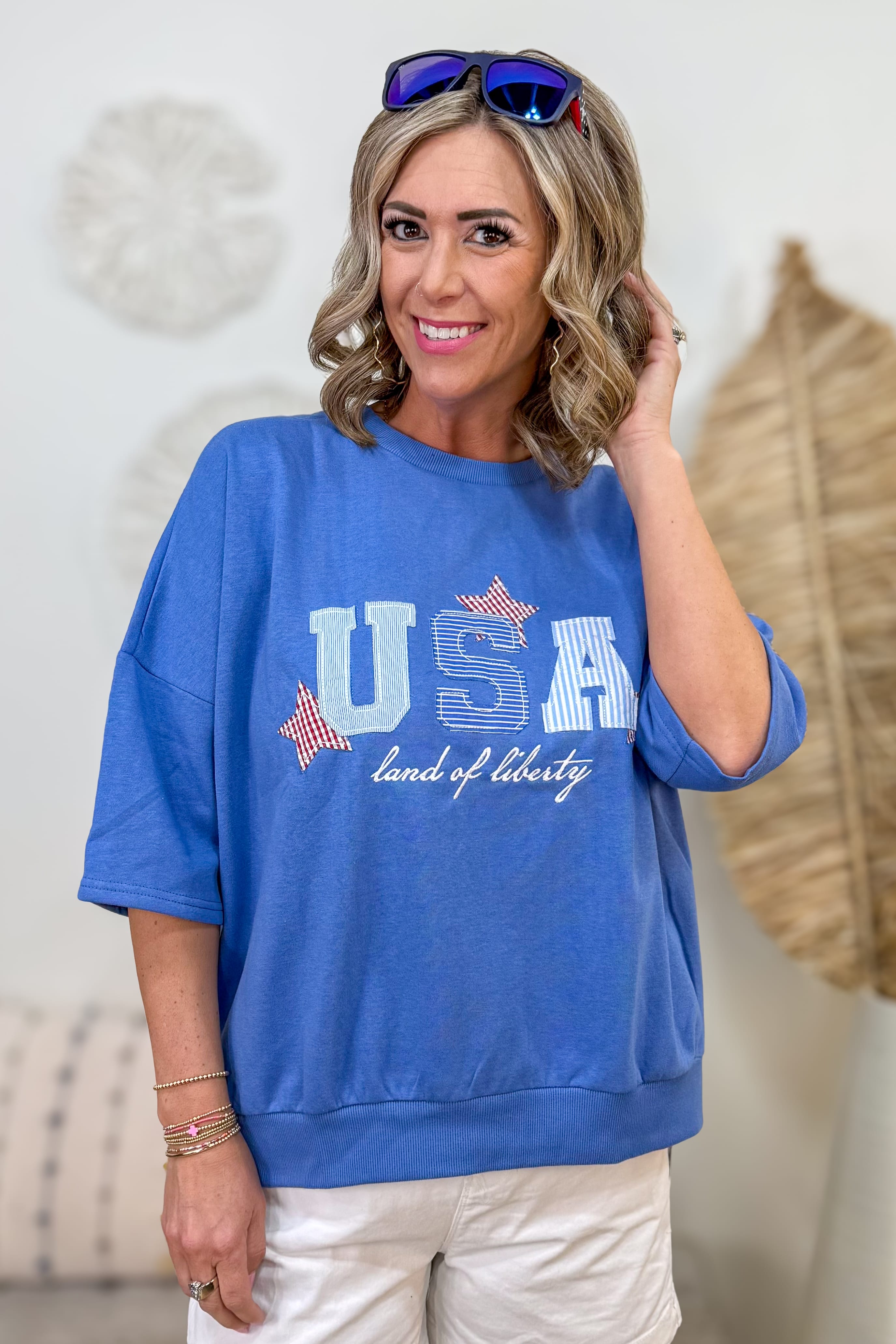 USA Patchwork Oversized Boxy Sweatshirt Tee