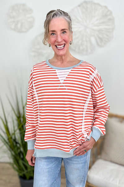Dusty Brick Striped Terry Pullover