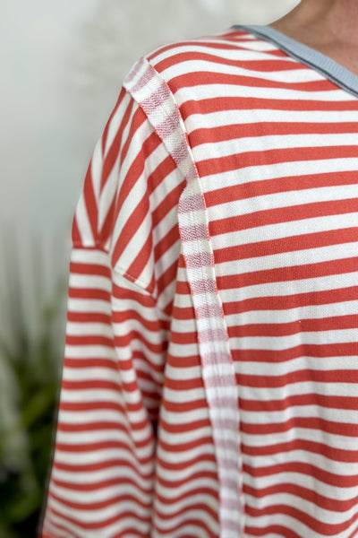 Dusty Brick Striped Terry Pullover detailed