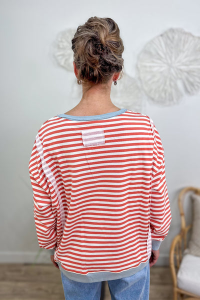 Dusty Brick Striped Terry Pullover back