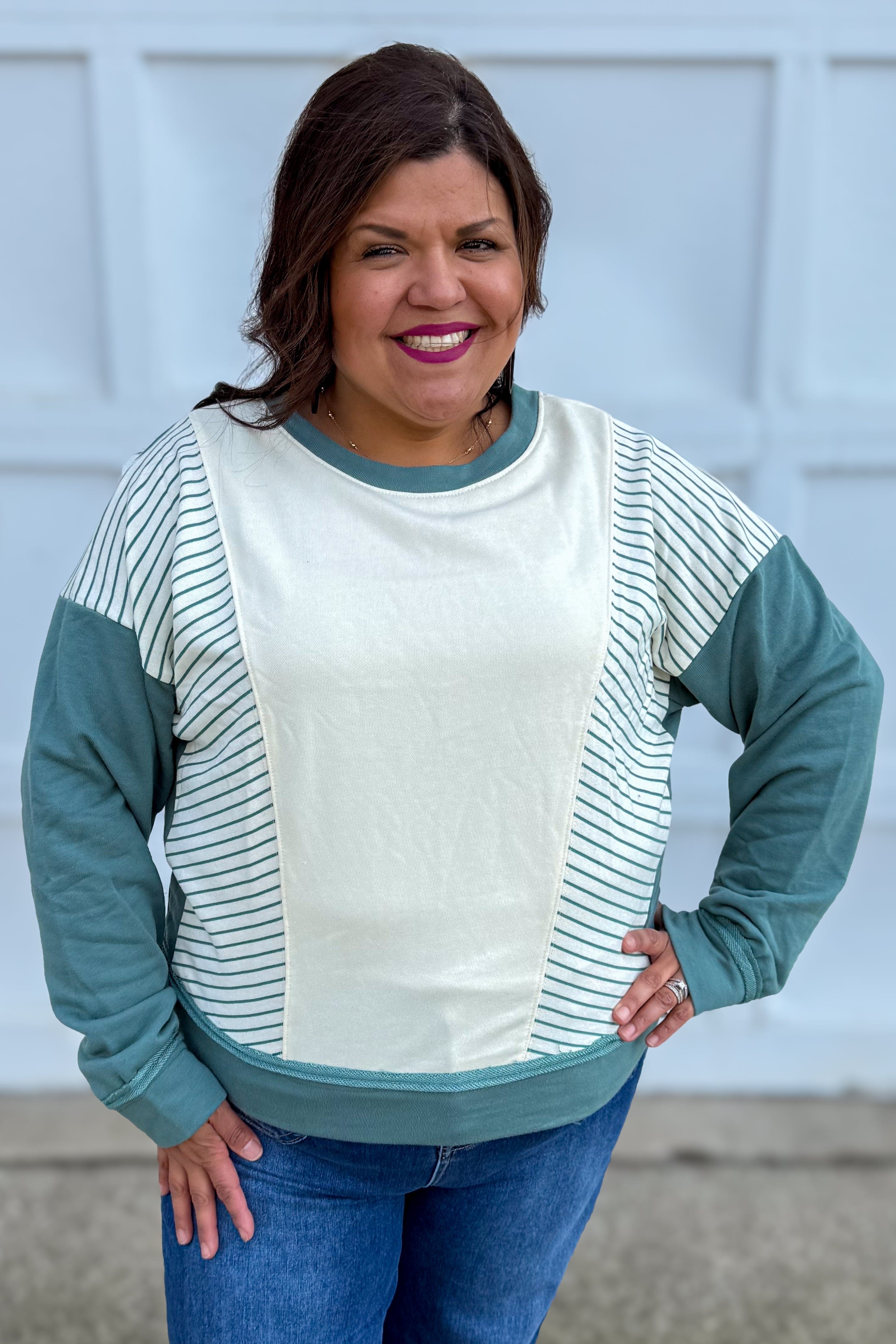 Sage Stripe Color Block Terry Top 