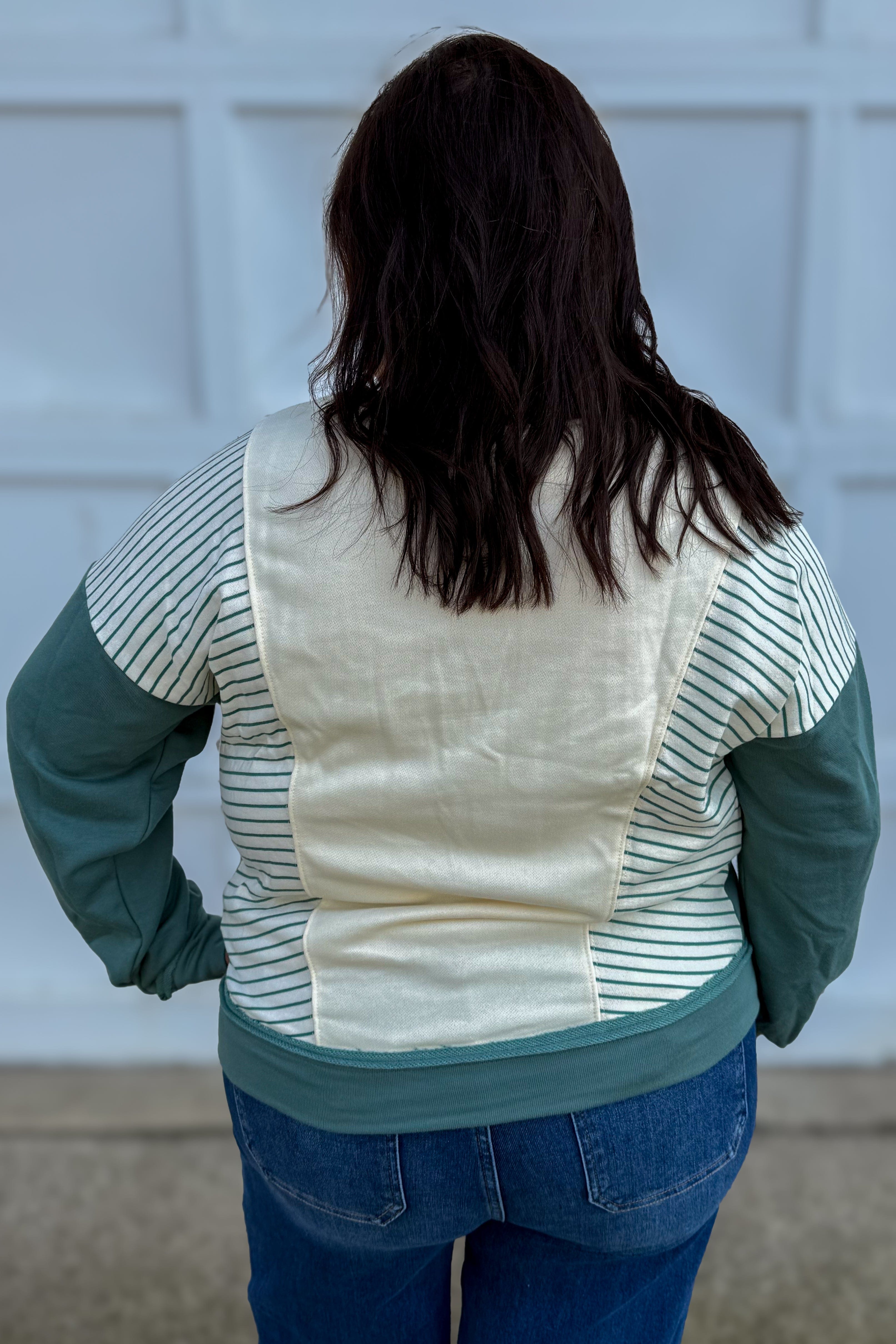 Sage Stripe Color Block Terry Top Back