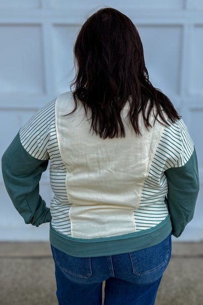 Sage Stripe Color Block Terry Top Back