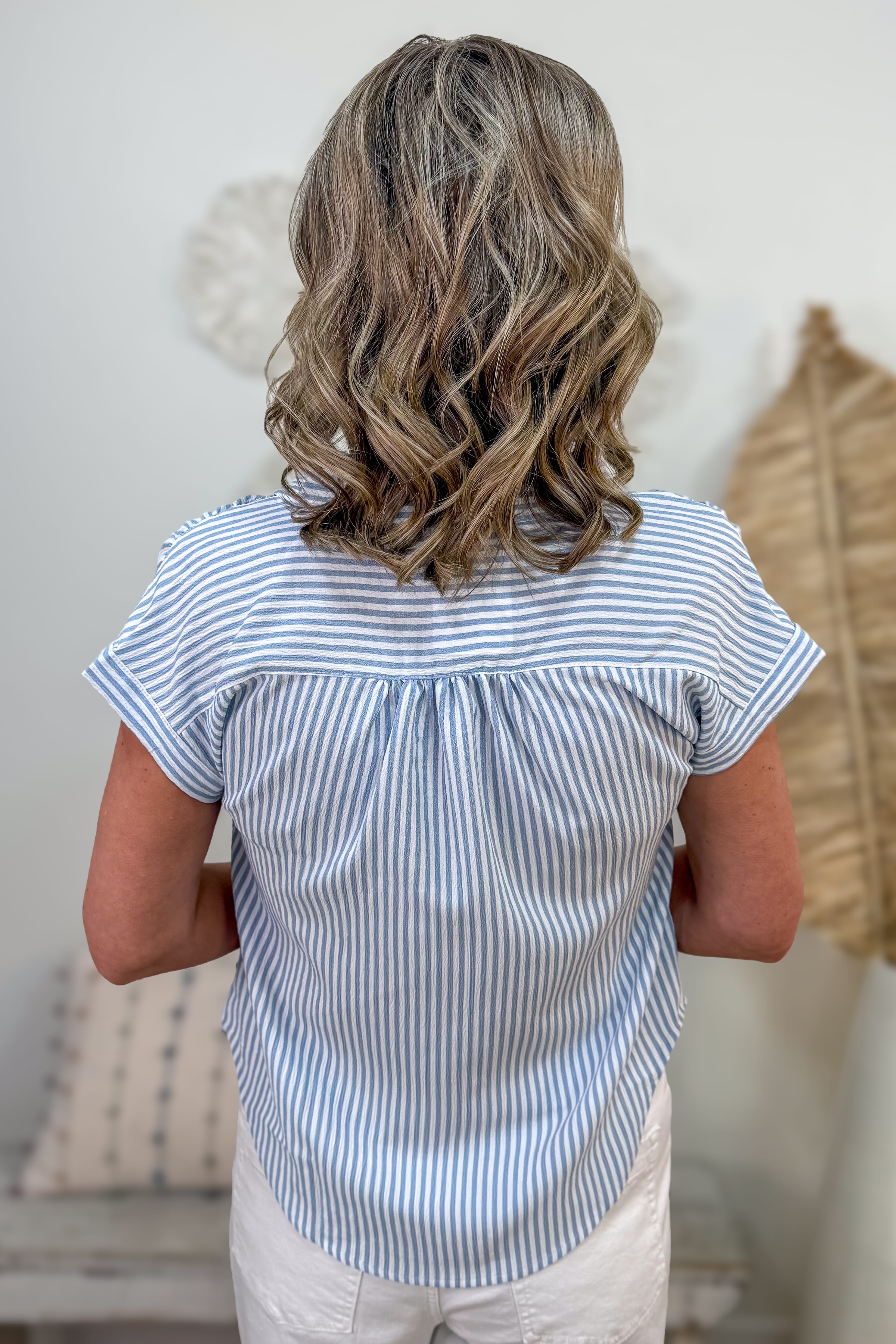 Blue Stripe Collared V-Neck Shirt - back