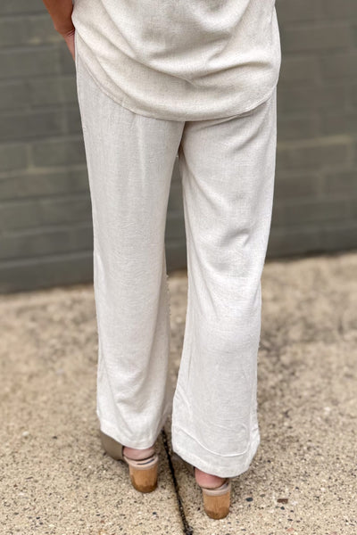 Beige Linen Drawstring Pant Back
