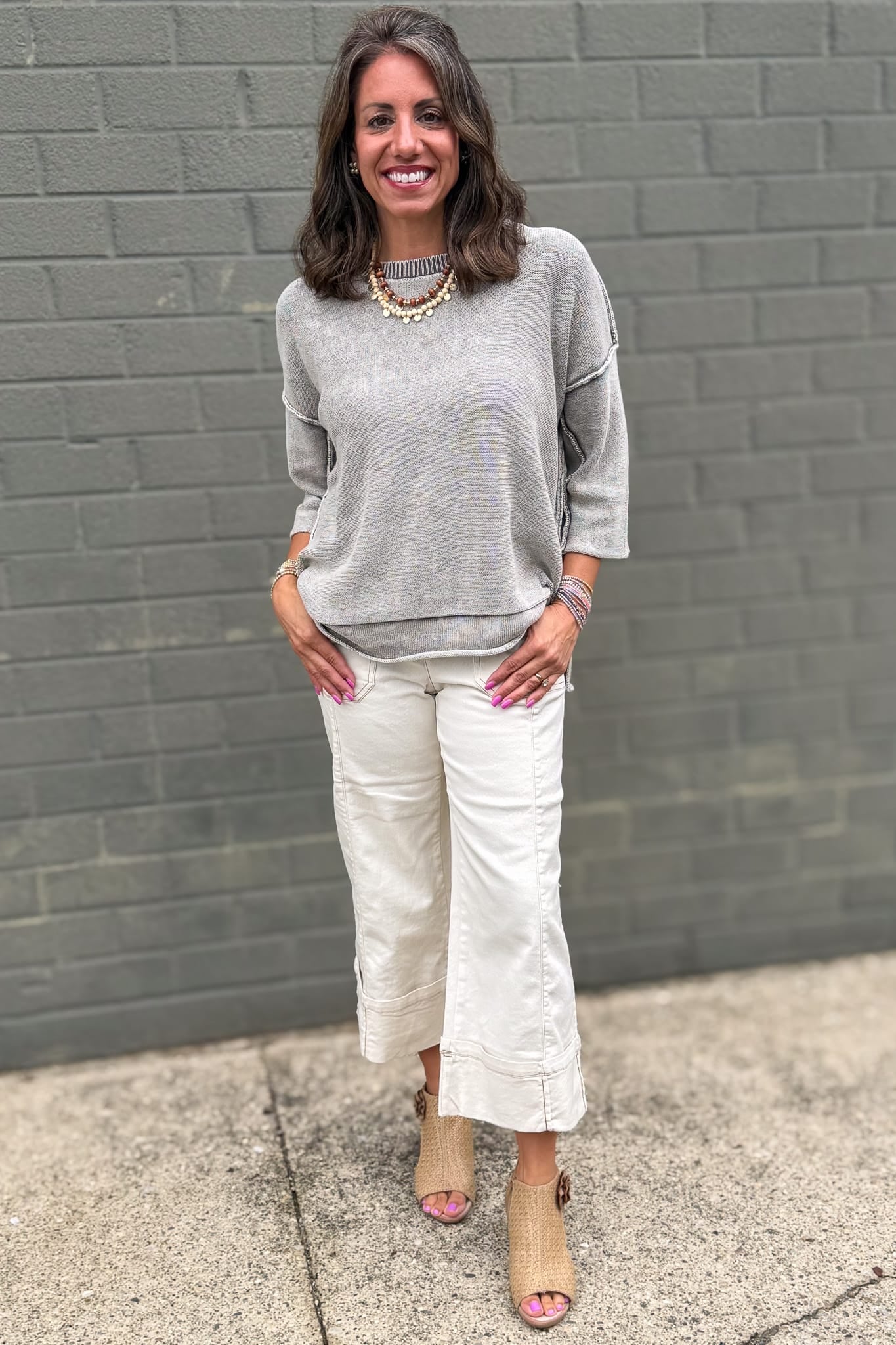 Mocha Washed 3/4 Sleeve Boxy Sweater