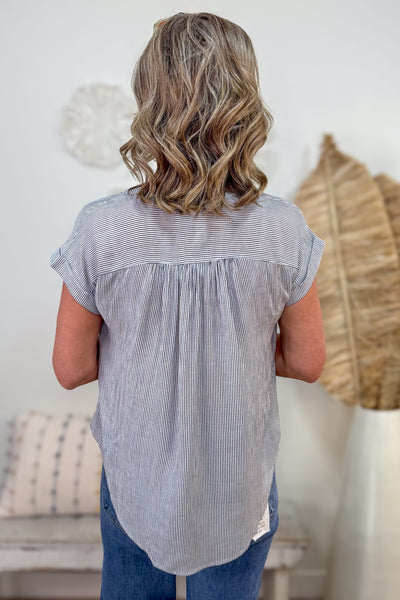 Navy Pinstripe Button Shirt - back